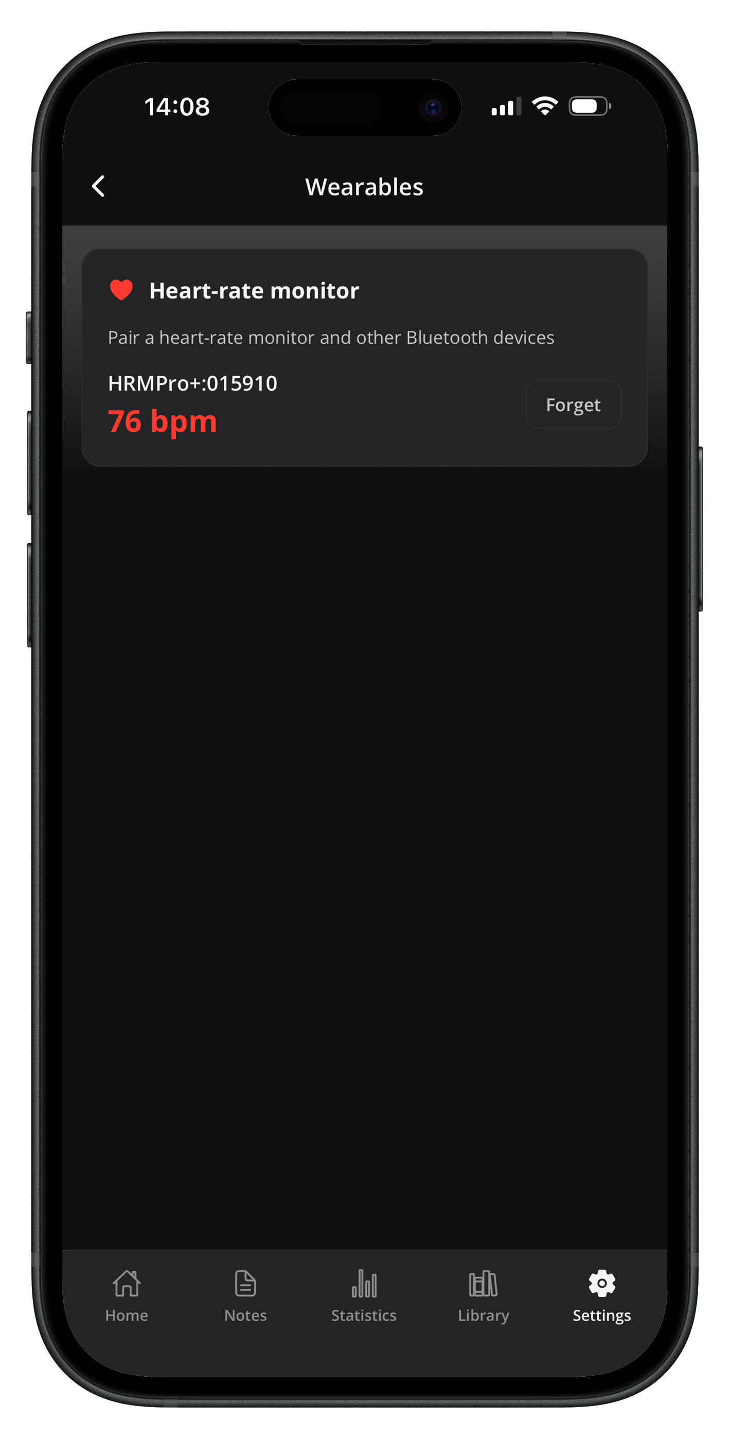 Endurly Wearables settings: pair a Bluetooth heart-rate monitor once, reconnect automatically